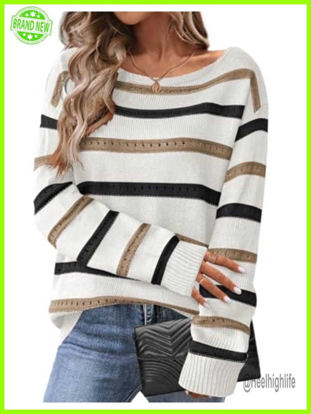 Women's Crochet Knit Sweater Off Shoulder Boat Neck Pullover